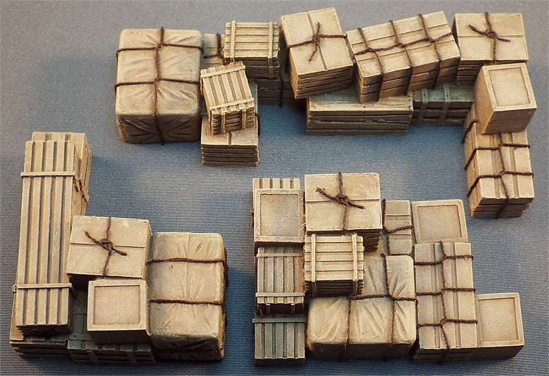 3 Interlocking piles of Assorted Crates